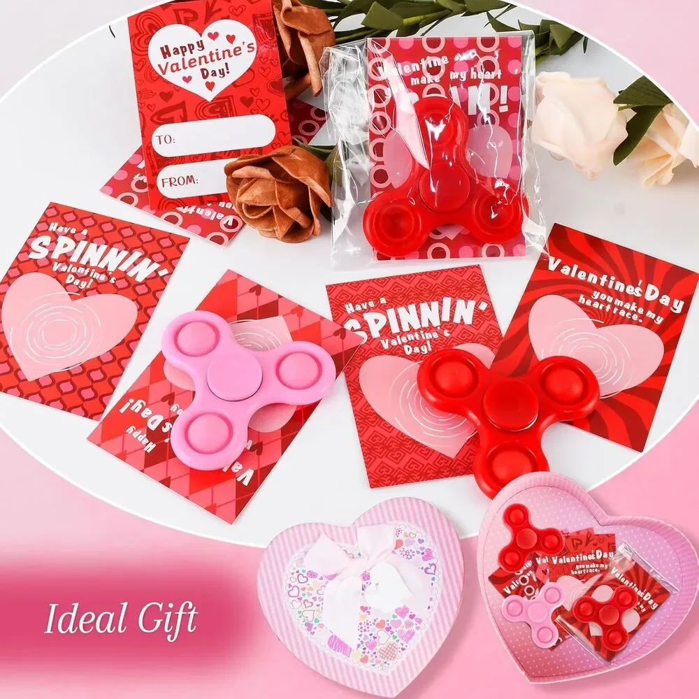 24 Valentine Fidget Spinner Sets with Cards Class Gift Party Favors for Kids NEW